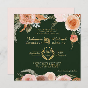 Invitation Automne Neutre Blush Floral Folial Forêt Vert