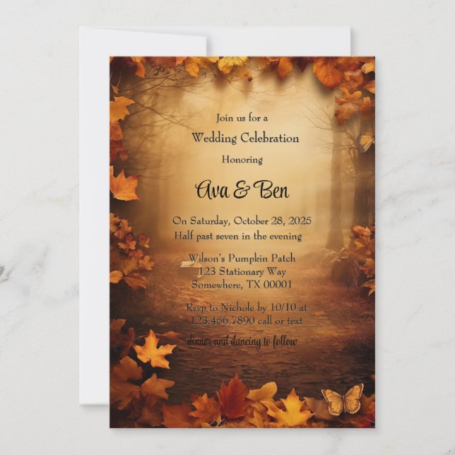 Invitation Automne Orange Arbres Rustique Mariage Célébration (Devant)