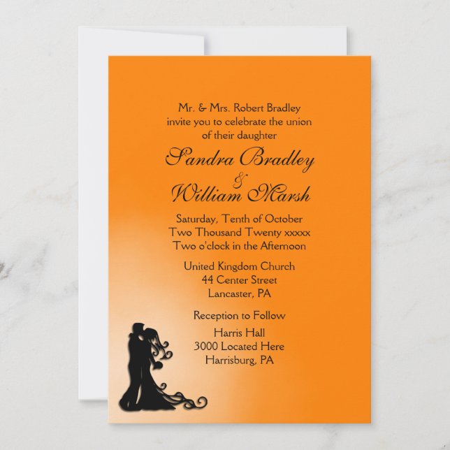 Invitation Automne Orange et Noir Simplement Beau Mariage (Devant)