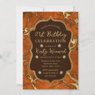 Invitation Automne Orange et Or Anniversaire de 21 ans en Mar