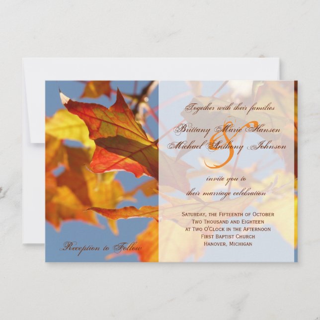 Invitation Automne Orange Feuille Mariage de automne Invitati (Devant)