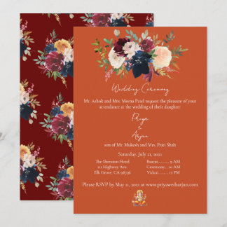 Invitation Automne Orange Floral Aquarelle Mariage Hindu Gane