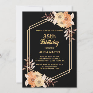 Invitation Automne Orange Flower Gold Black Femme Adulte Anni