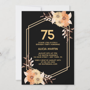 Invitation Automne Orange Flower Gold Noir Adulte Anniversair