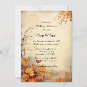 Invitation Automne Orange Foliage Rustique Mariage Célébratio