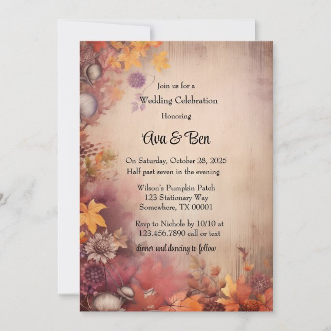 Invitation Automne Orange Purple Tree Rustique Mariage Célébr (Devant)