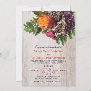 Invitation Automne Orange violet Rose Carnation Bouquet Maria