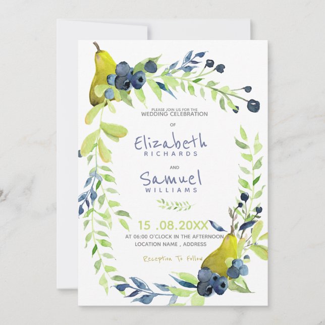 Invitation Automne Pear Berries Floral Rustique Personnalisé  (Devant)