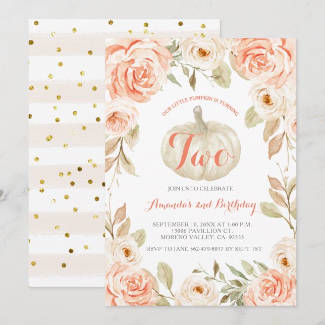 Invitation Automne Pêche Citrouille 2e anniversaire Invitatio (Devant / Derrière)