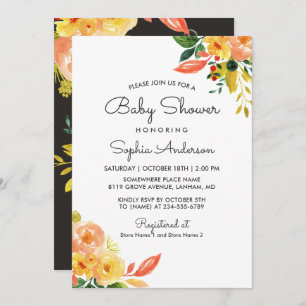 Invitation Automne Pêche Florale Adorable Baby shower Automne