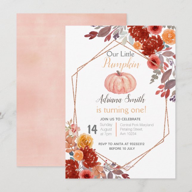 Invitation Automne Petit Citrouille Automne Anniversaire Auto (Devant / Derrière)