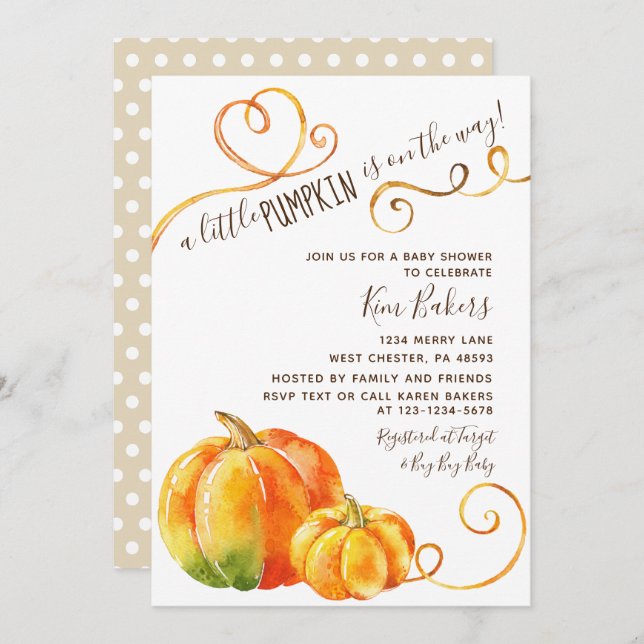 Invitation Automne Petit Citrouille Automne Baby shower Invit (Devant / Derrière)
