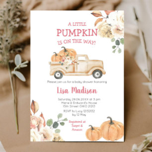 Invitation Automne Petit Citrouille Camion Baby shower fille