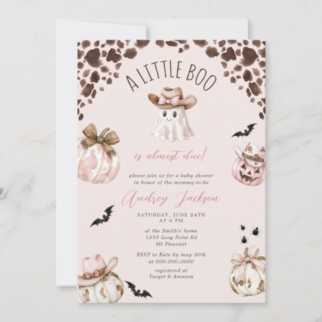 Invitation Automne Petite fille Boo Cowgirl Baby shower de l' (Devant)