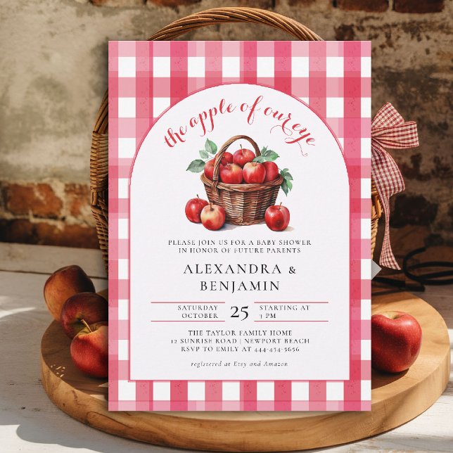 Invitation Automne Pomme Harvest Boho Rustic Couple Baby show (gender neutral baby shower invitation apple of our eye red harvest gingham rustic boho arch)