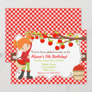 Invitation Automne Pomme ramasser Cheveux rouges Anniversaire