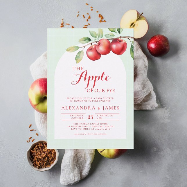 Invitation Automne Pomme Récolte Boho Coed Baby shower vert (harvest baby shower invitation coed couple fall autumn apple of our eye gender neutral)