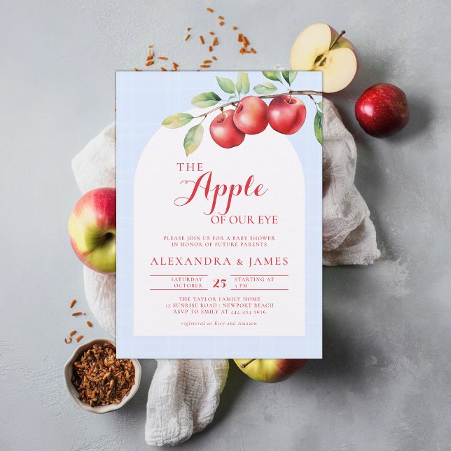 Invitation Automne Pomme récolte Boho Coed Blue Boy Baby show (harvest baby shower invitation coed couple fall autumn apple of our eye boy)