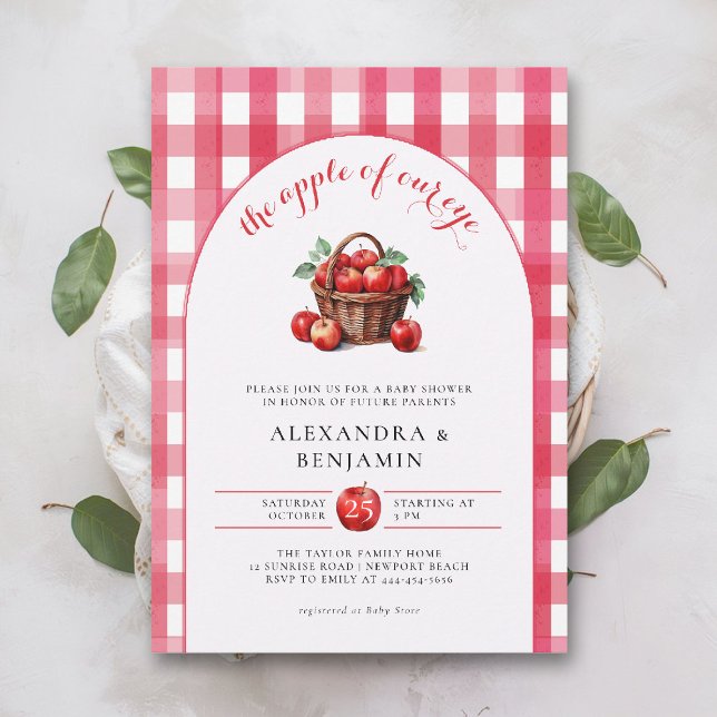 Invitation Automne Pomme récolte Russe Couple rouge Baby show (fall baby shower invitation neutral coed couple apple of our eye harvest red gingham boho arch)