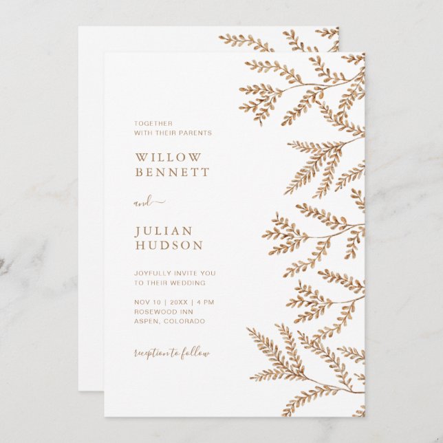 Invitation Automne Quitte le Mariage d'aquarelle tout en un (Devant / Derrière)