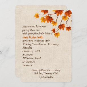 Invitation Automne quitte le renouvellement Vow Mariage