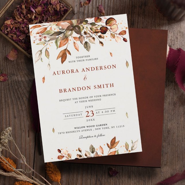 Invitation Automne Quitte Russe Pays Boho Mariage Dans (Autumn, fall leaves wedding invitation)
