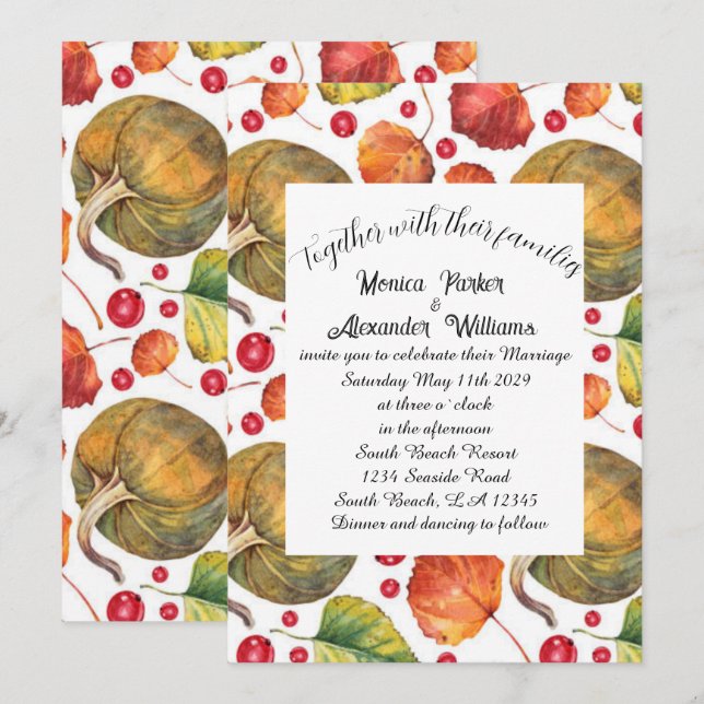Invitation Automne quitte Rustic Elegant Citrouille Mariage (Devant / Derrière)