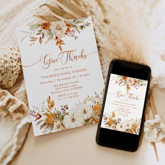 Invitation Automne Remerciements Thanksgiving Dîner rustique (Créateur téléchargé)