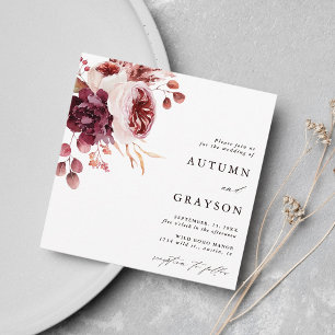 Invitation Automne Romance Aquarelle Florale Mariage Carré