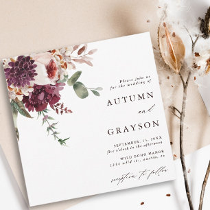 Invitation Automne Romance Aquarelle Florale Mariage Carré
