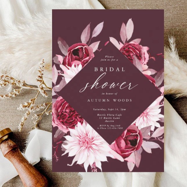 Invitation Automne Romance Cadre Doré Fleurs mariage (Créateur téléchargé)