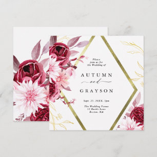 Invitation Automne Romance Gold Frame Floral Mariage