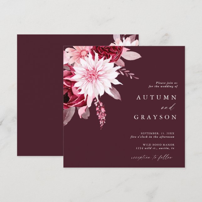 Invitation Automne Romance Gold Frame Floral Mariage (Devant / Derrière)