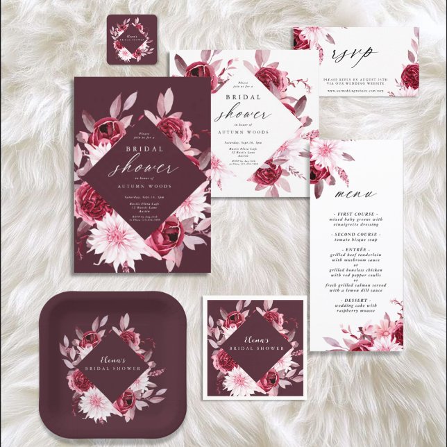 Invitation Automne Romance Gold Frame Floral nage douche (Créateur téléchargé)