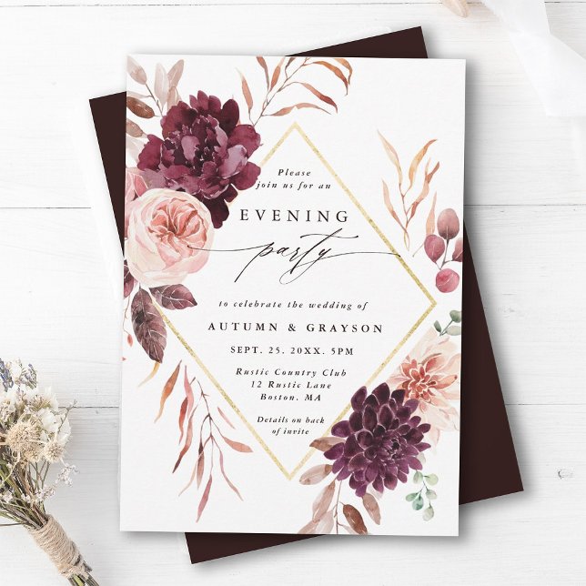 Invitation Automne Romance Gold Frame Mariage Soirée (Créateur téléchargé)
