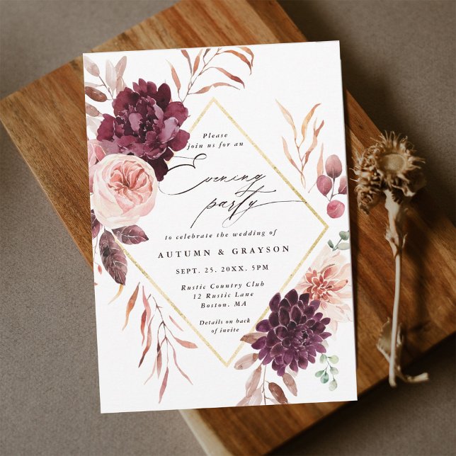 Invitation Automne Romance Gold Frame Mariage Soirée (Créateur téléchargé)
