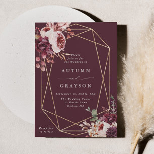 Invitation Automne Romance Gold Mariage d'aquarelle géométriq