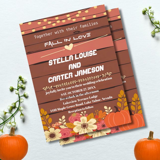 Invitation Automne Romance Rustique Citrouille et Floral Mari (Créateur téléchargé)