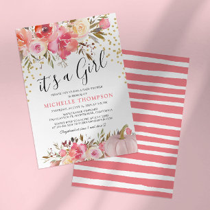 Invitation Automne rose Citrouille c'est un Baby shower flora