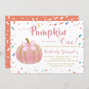 Invitation Automne rose Petit Citrouille 1er anniversaire Pho