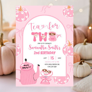 Invitation Automne Rose Whimsical Retro Tea Girl 2e anniversa