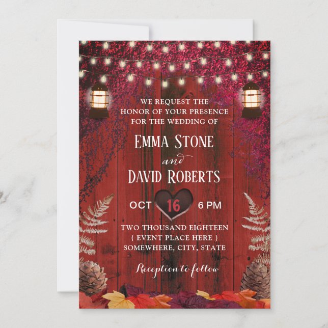 Invitation Automne Rouge Grange Bois Russe Mariage de automne (Devant)