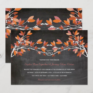 Invitation Automne Rouge noué amoureux Arbres Chalkboard Mari
