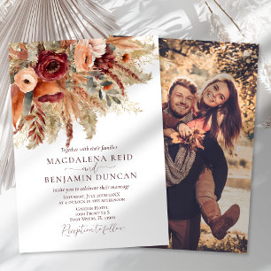 Invitation Automne Rouille Bourgogne Floraux Pampas Mariage p