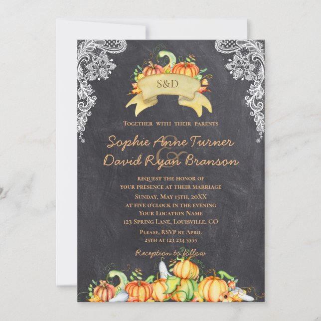 Invitation Automne Russe dentelle Citrouille Mariage de table (Devant)