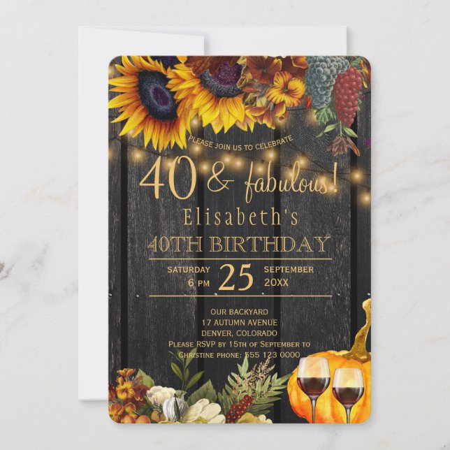 Invitation Automne rustique 40 et fabuleux 40 ans anniversair (Devant)