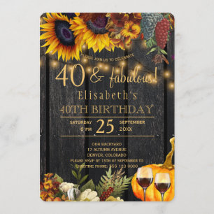 Invitation Automne rustique 40 et fabuleux 40 ans anniversair
