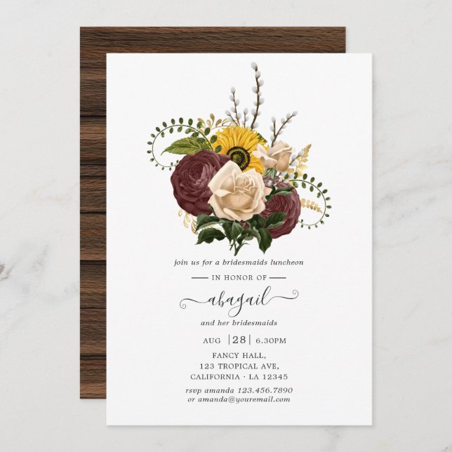 Invitation Automne Rustique Automne Floral Bridesmaitres Déje (Devant / Derrière)