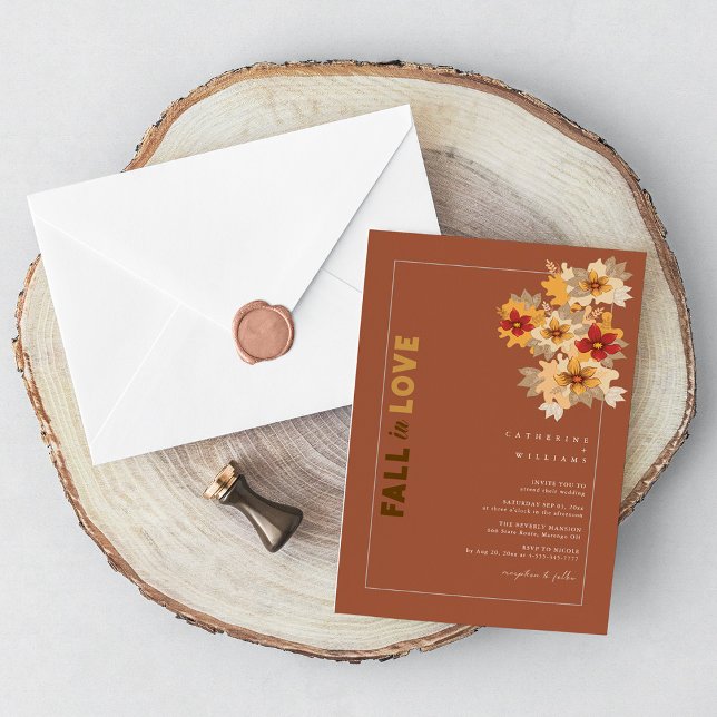 Invitation Automne Rustique Automne Floral Mariage (Fall in Love Rustic Autumn Floral Wedding Invitation)