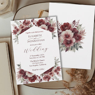 Invitation Automne Rustique Bourgogne Floral Mariage